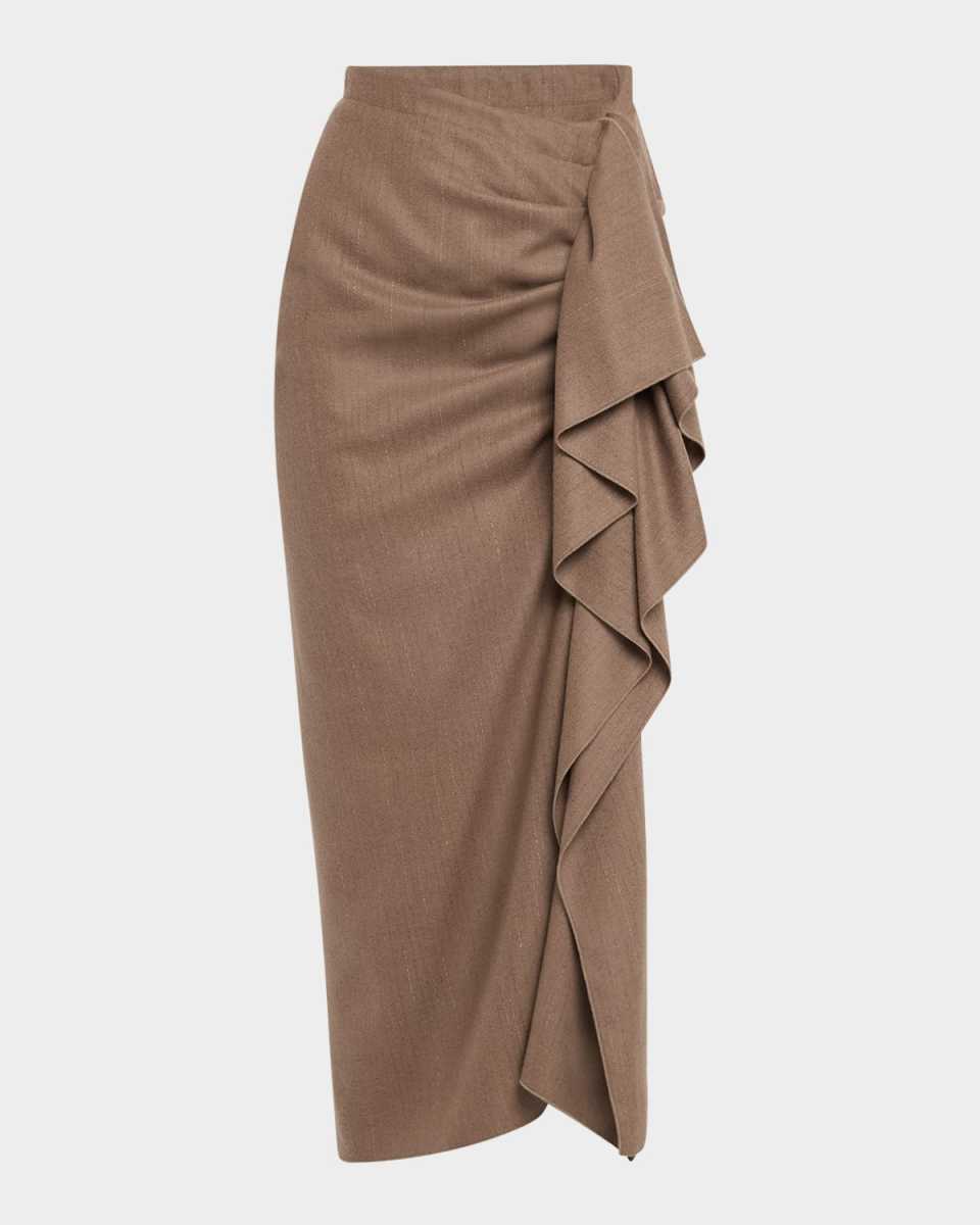 Draped Pinstripe Midi Skirt